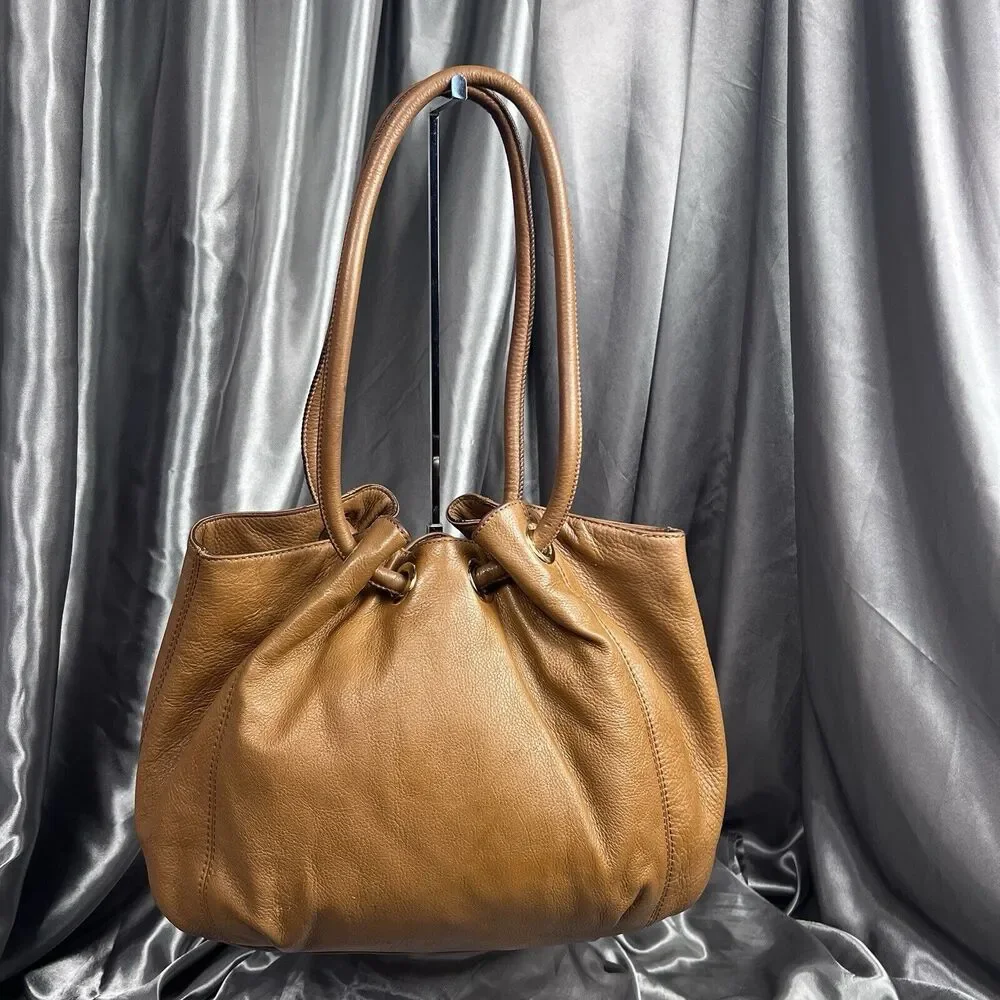 Michael Kors Astor Ring Handbag Camel Brown Tassel MK Purse Pebbled Leather Hobo